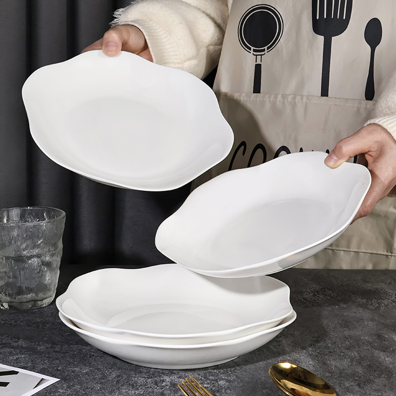 【孟垣】4只8英寸花瓣盘家用陶瓷餐盘深盘釉下彩餐具创意西餐盘子