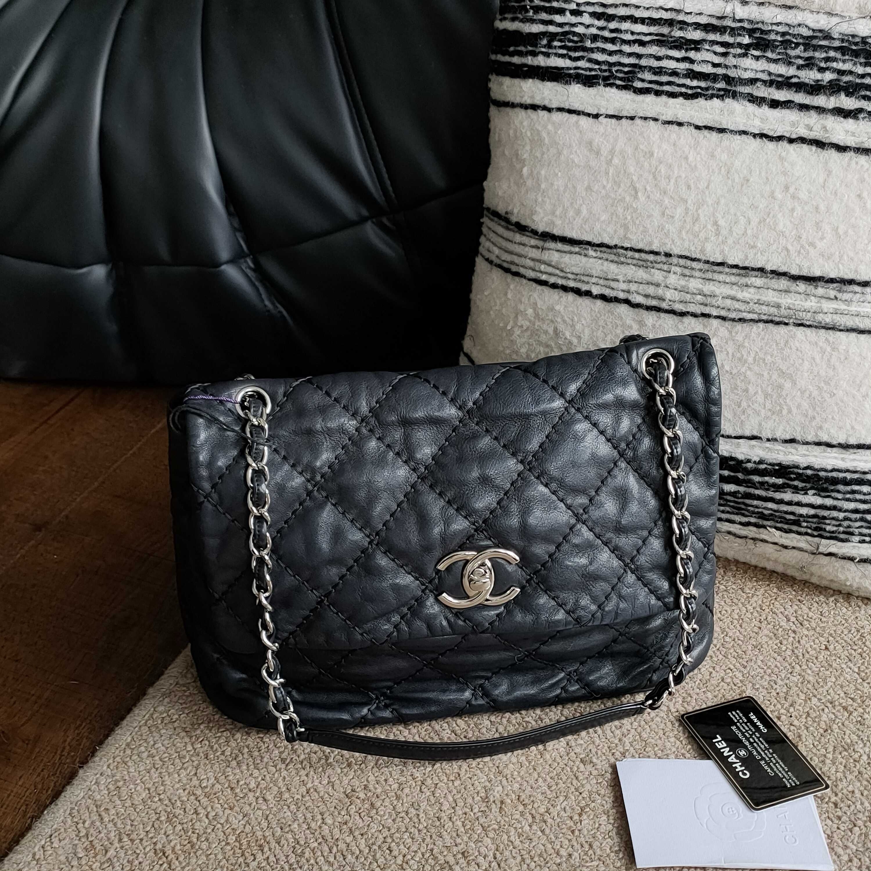 95新 Chanel/香奈儿 AZUL-黑色牛皮CF机场外缝线链条单肩包38378