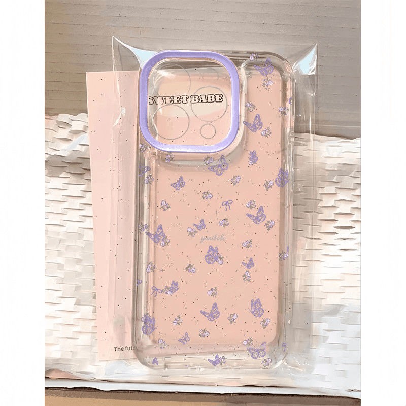 紫碎花蝴蝶适用苹果16Plus手机壳iPhone15PROMAX新款14/13/12/11