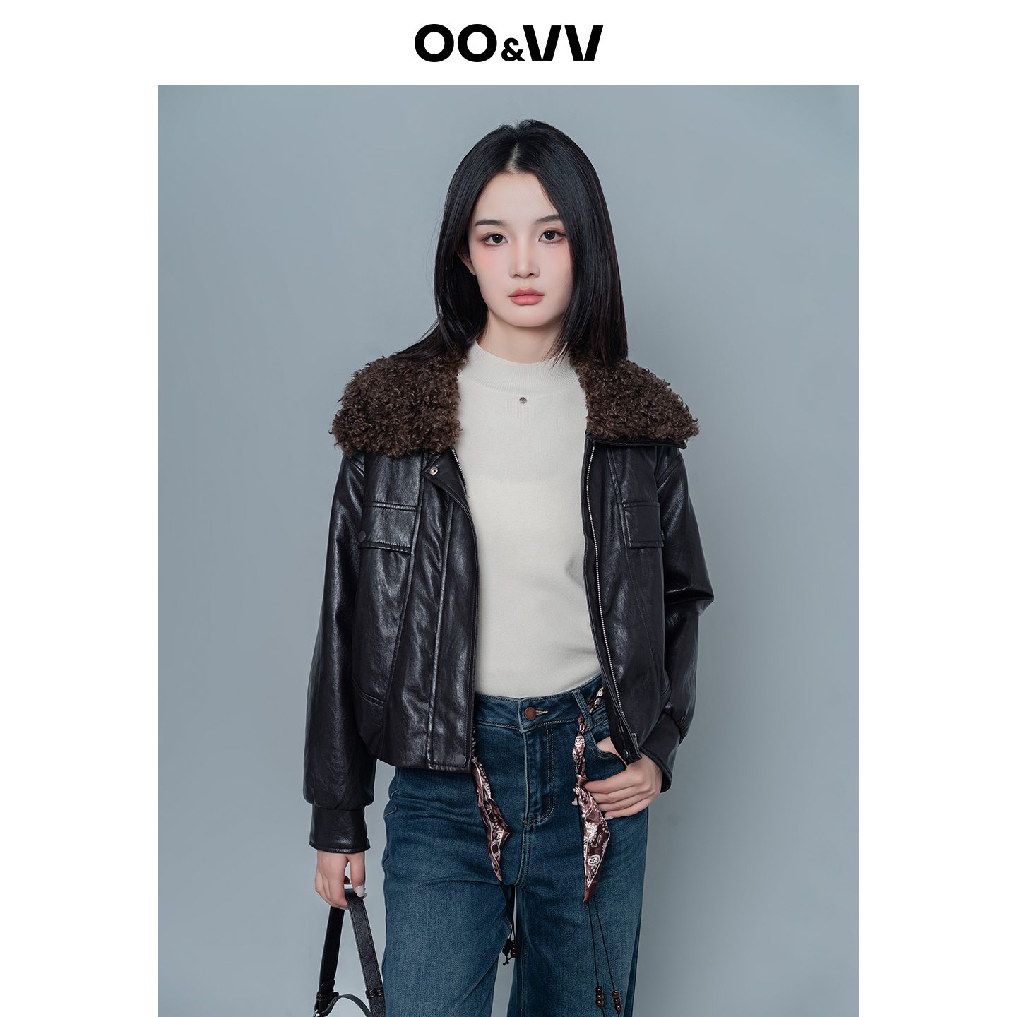 oo8vv潮流港风皮衣外套女2025秋冬加绒机车时尚大翻毛领夹克上衣