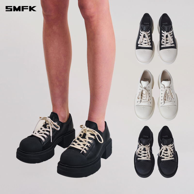 SMFK混合厚底球鞋/皮质 S0011B2 百搭圆头英伦厚底时尚系带鞋