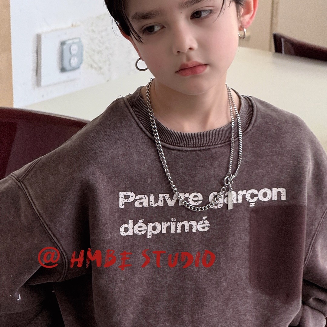 6F13。25781冬季一体绒做旧卫衣童装