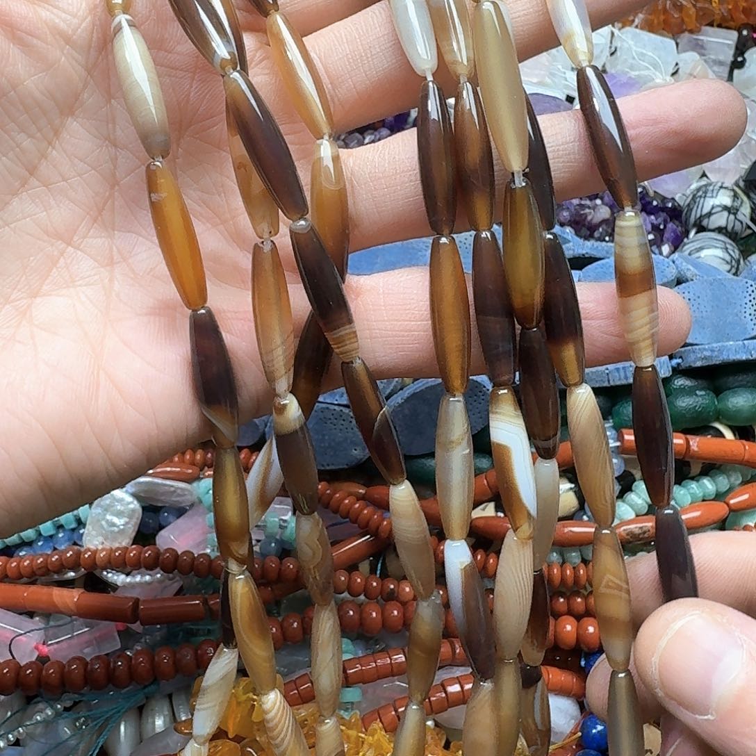 玛瑙/玉髓合金珠宝半成品一条6x25m蚕丝咖啡玛瑙天朱