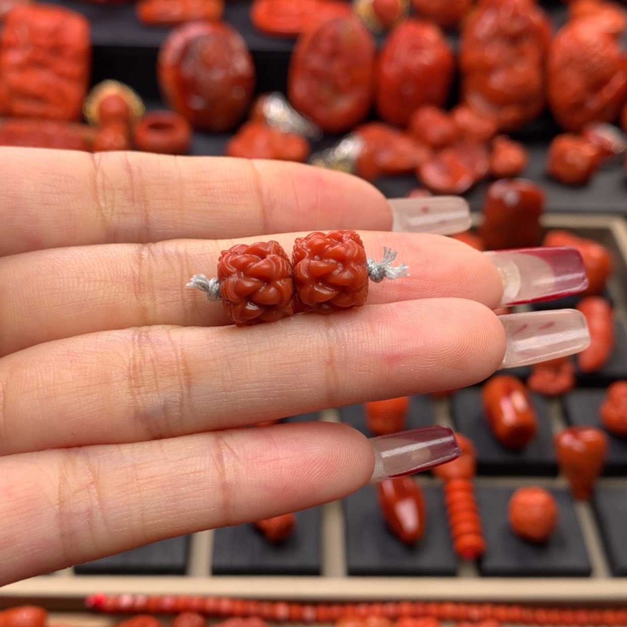 【闪购商品】南红玛瑙吞噬对珠10mm未镶嵌