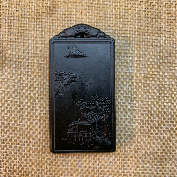 和田青玉山水意境牌子浅浮雕多样性发货拍一发一