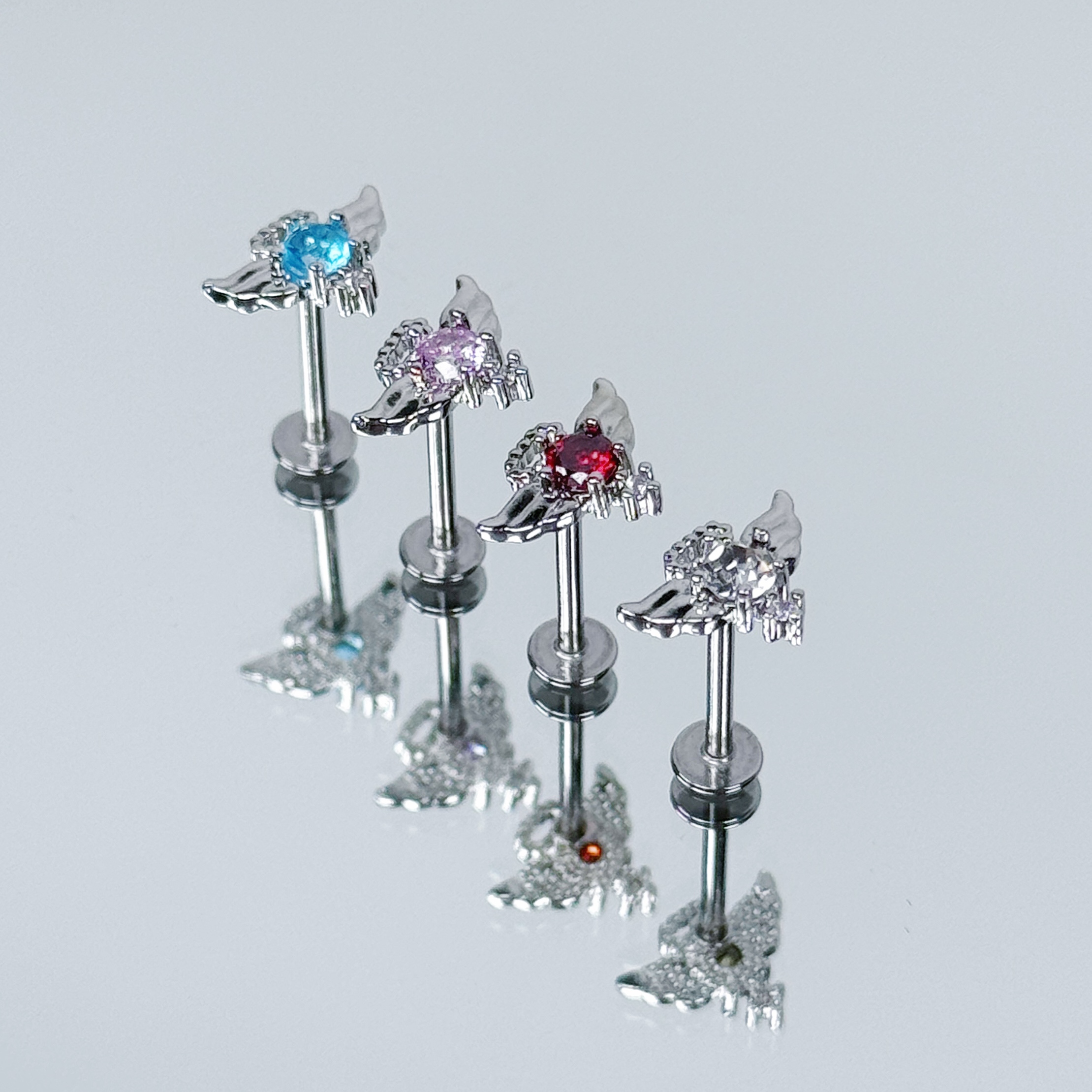 钛钢耳饰 天使之翼唇钉耳骨钉 外螺纹穿孔饰品爆闪个性潮流时尚