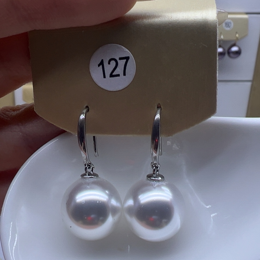 耳饰银S925镶嵌淡水珍珠