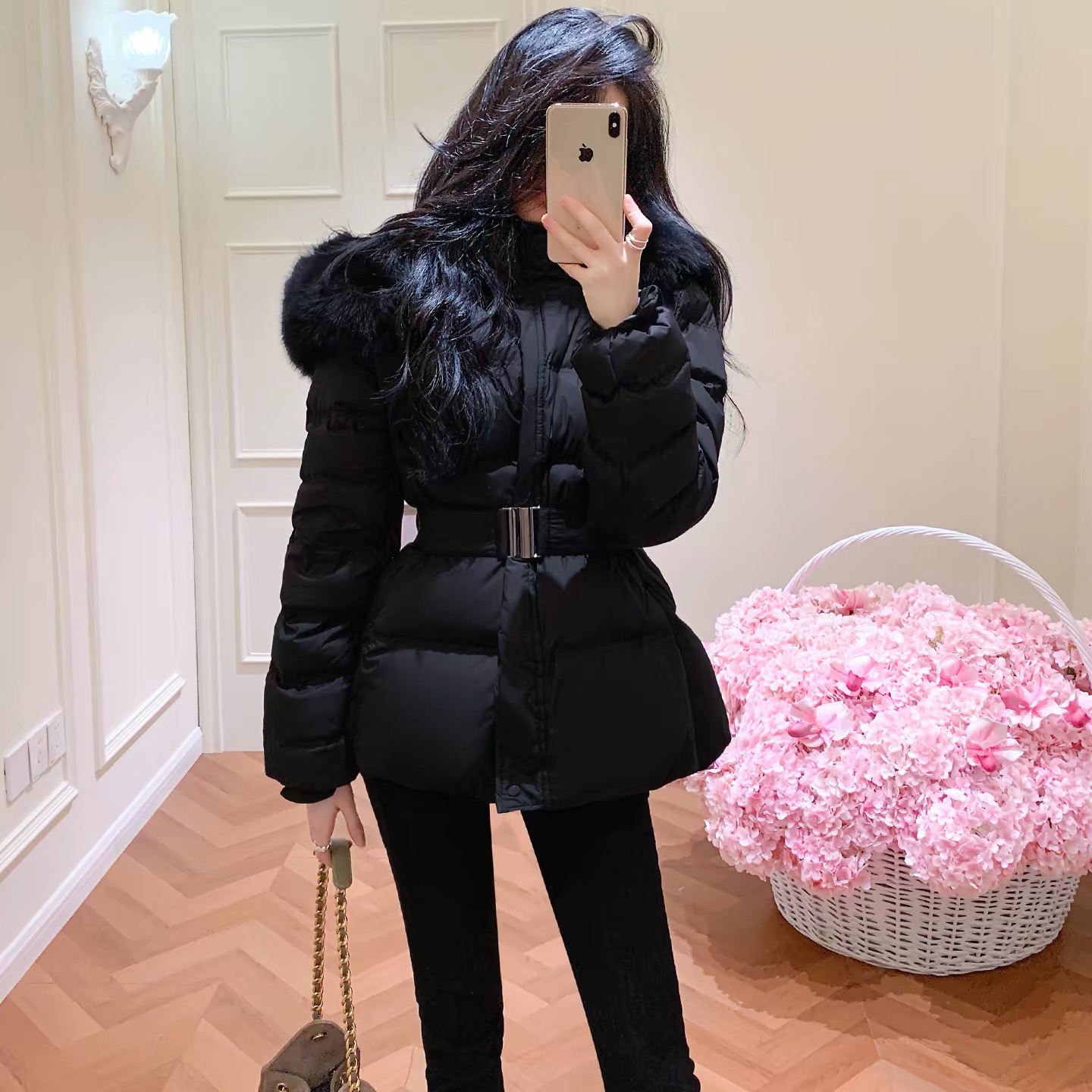 巨好看大毛领连帽收腰高级感厚外套