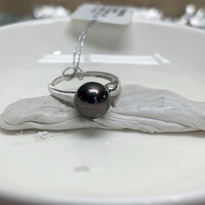 银S925镶嵌戒指海水珍珠9-10mm37号