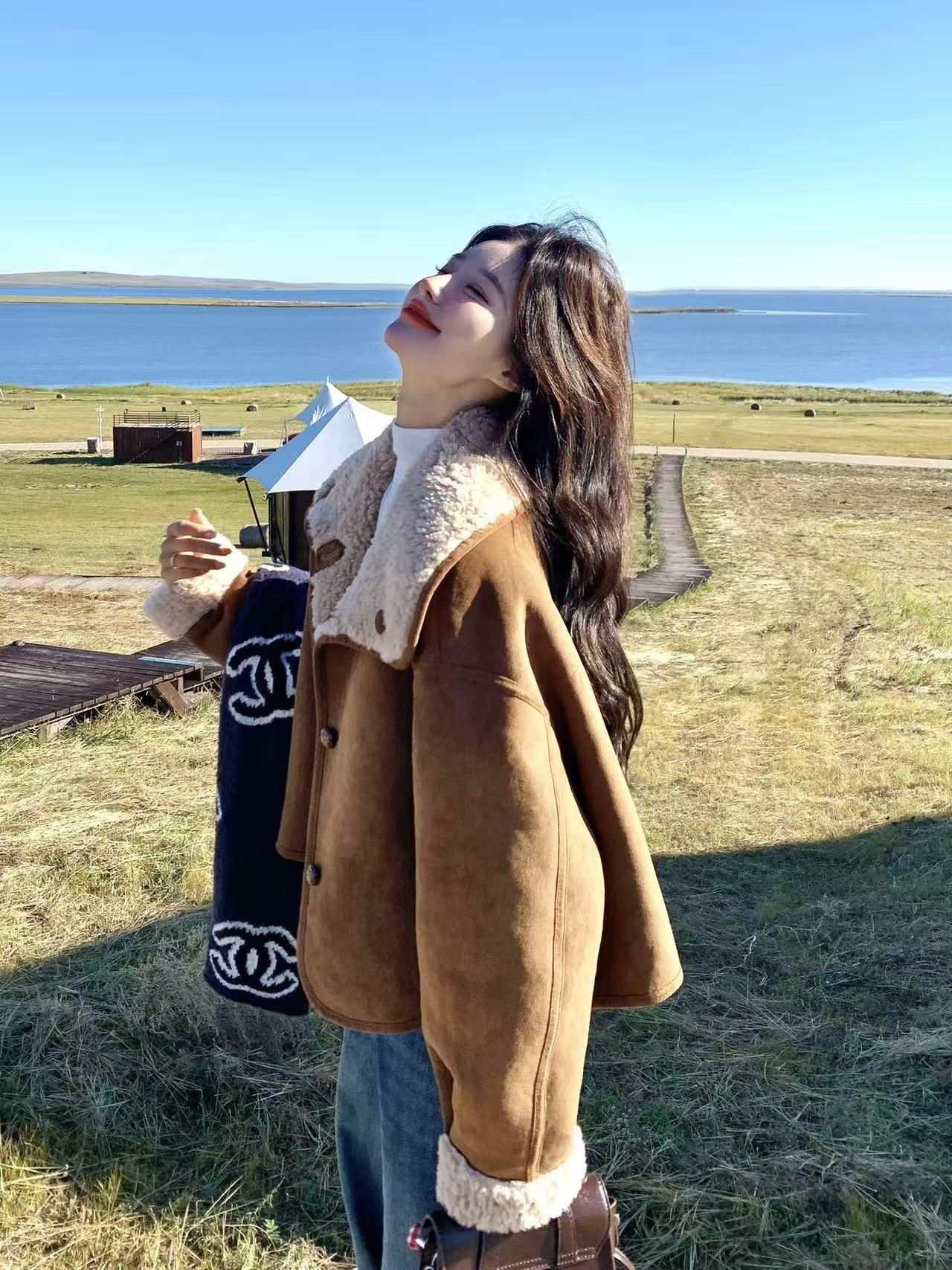 甜美减龄两面穿羊羔毛短外套女秋冬新款小个子加厚外套