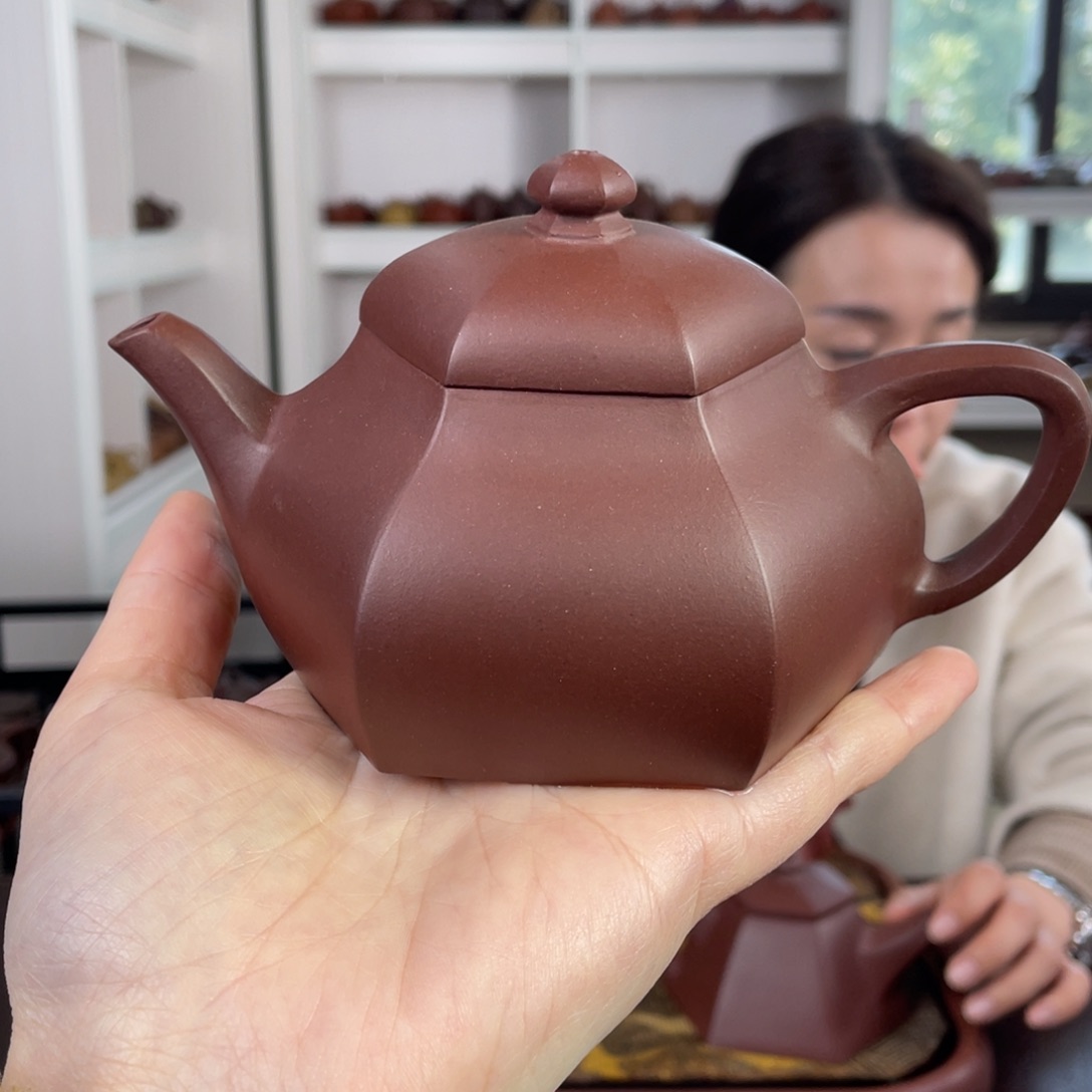 紫砂茶壶紫泥六方袍瓜300cc