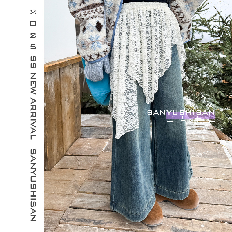 三与十三|后庭纱|秋季时尚百搭蕾丝不规则下摆叠穿屁帘