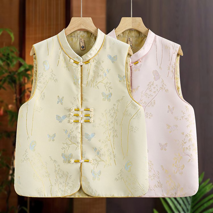 2025早春款新中式国风重工盘扣提花缎中国风复古马甲百搭中式马夹