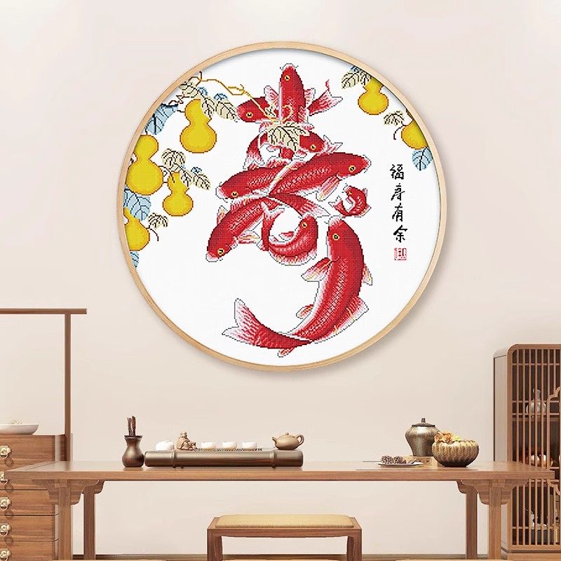 刺绣寿字祝寿中国风手工十字绣圆形古风福寿有余纯手工线绣自己绣