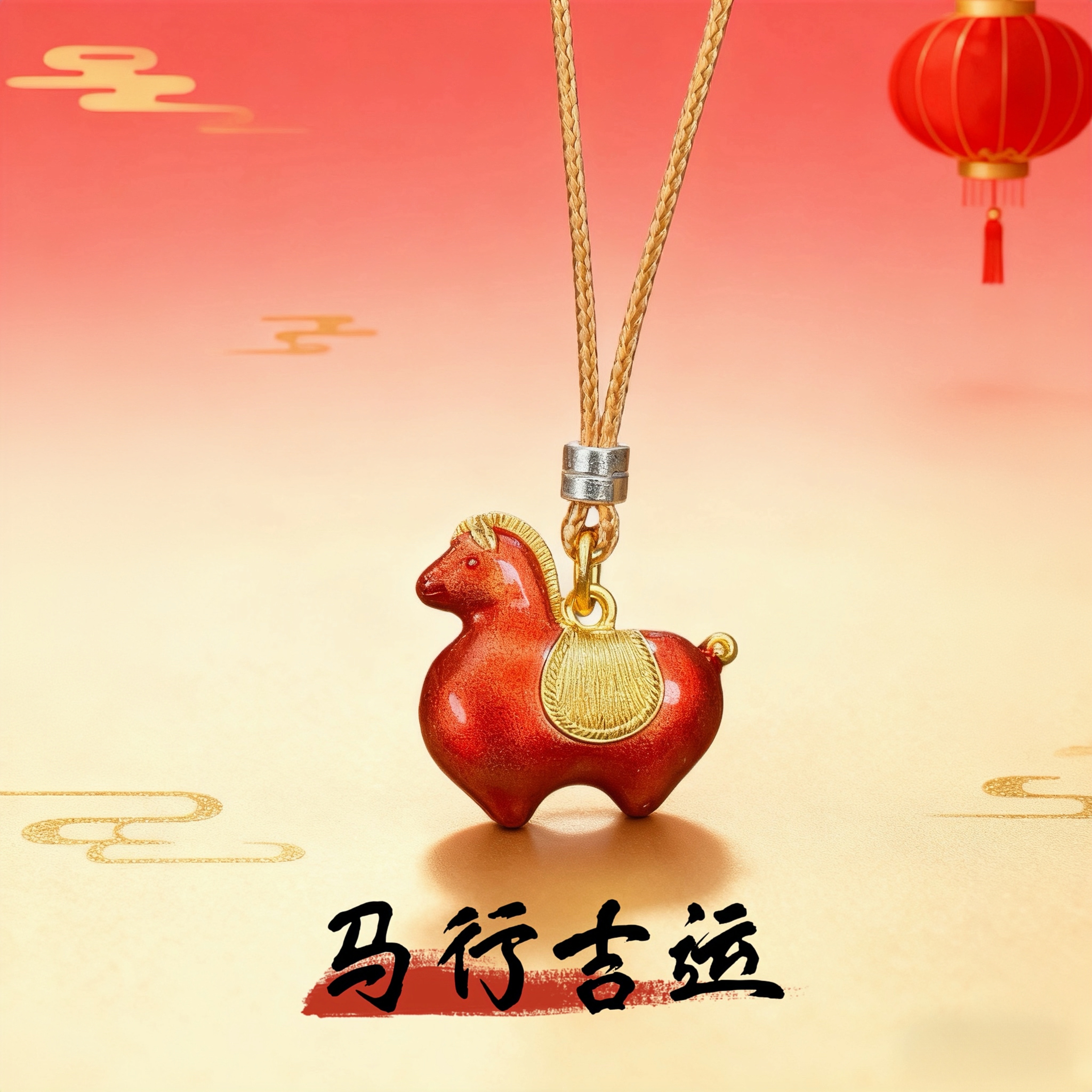 泰光银楼 吊坠足银珐琅 阿海推荐唐彩墩墩马吊坠金色红色首饰精美