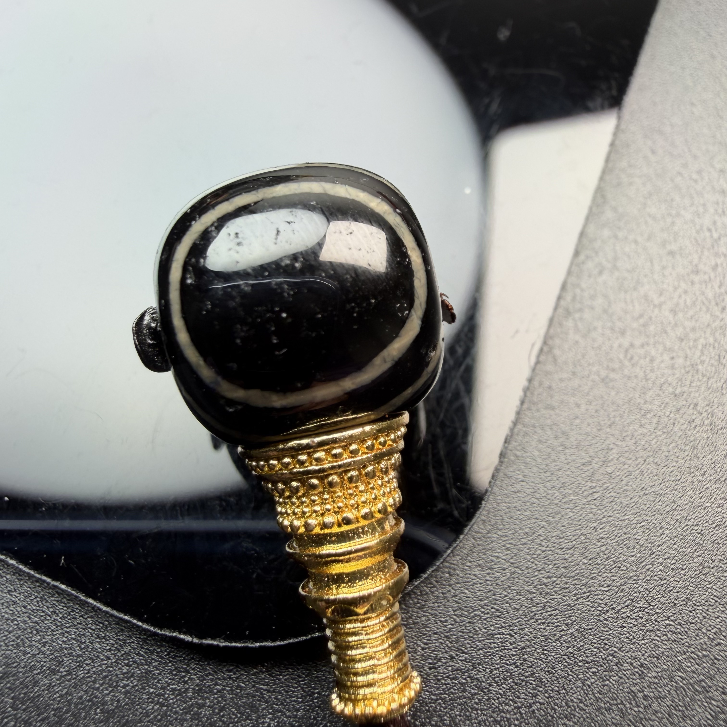 珠改双鬼眼双线三通10mm料子细腻藏式精工文玩配珠百搭