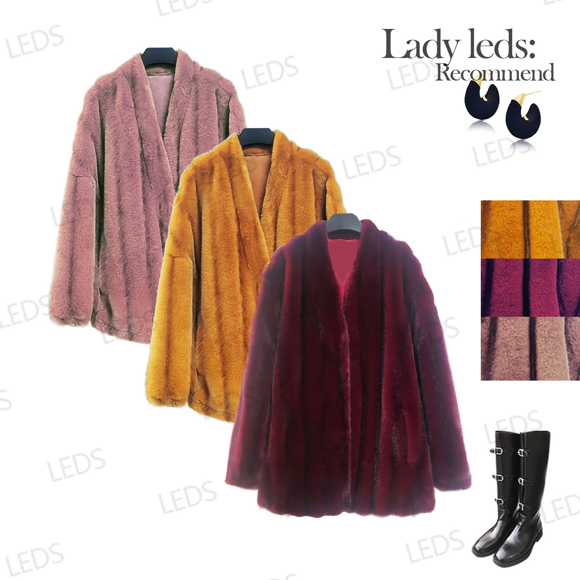 LEDS  25332【高奢琥珀】冬季轻奢V领露锁骨温柔袖口抽绳外套