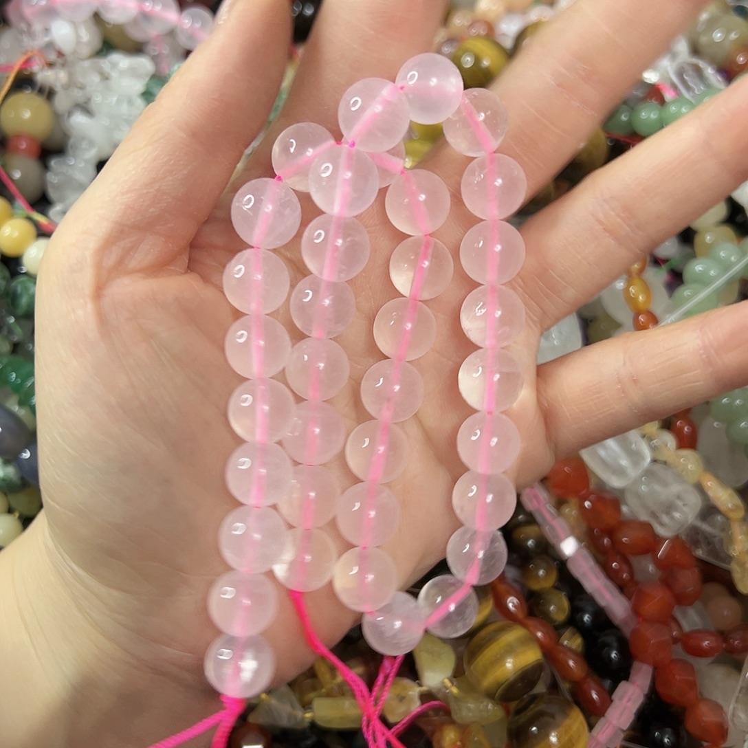 玛瑙/玉髓未镶嵌珠宝半成品，卡10高透粉水晶一条