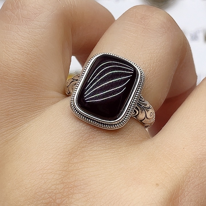 血珀戒指银S925镶嵌天然