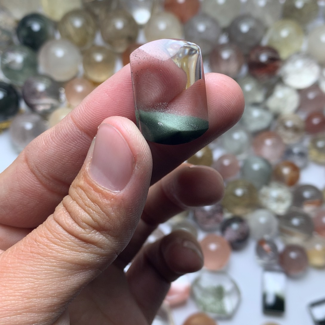 水晶珠宝半成品未镶嵌王****肠绿幽灵吊坠