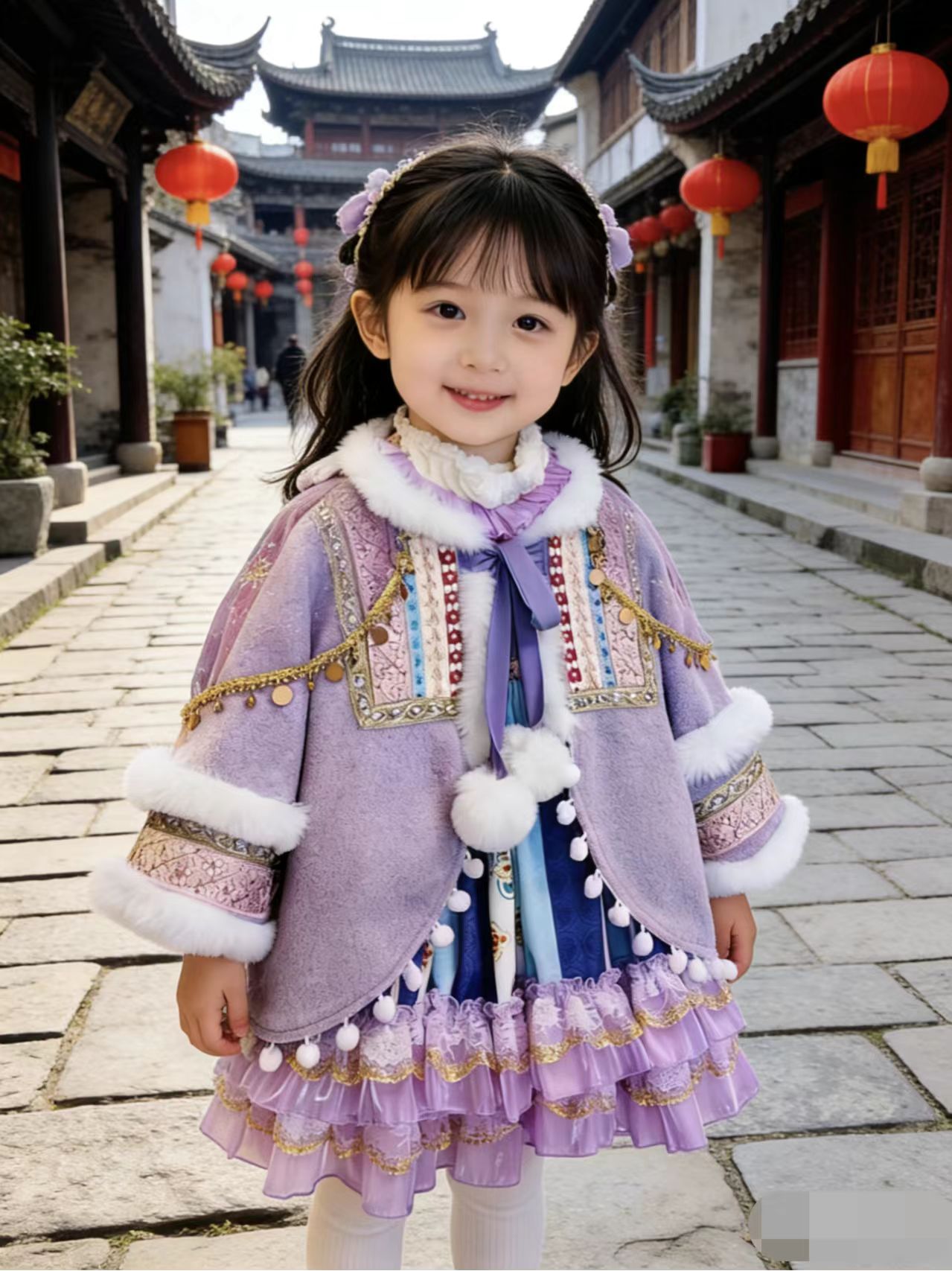 国风拜年服【大玉儿】大氅年服套装【发饰】新款2025女童套装