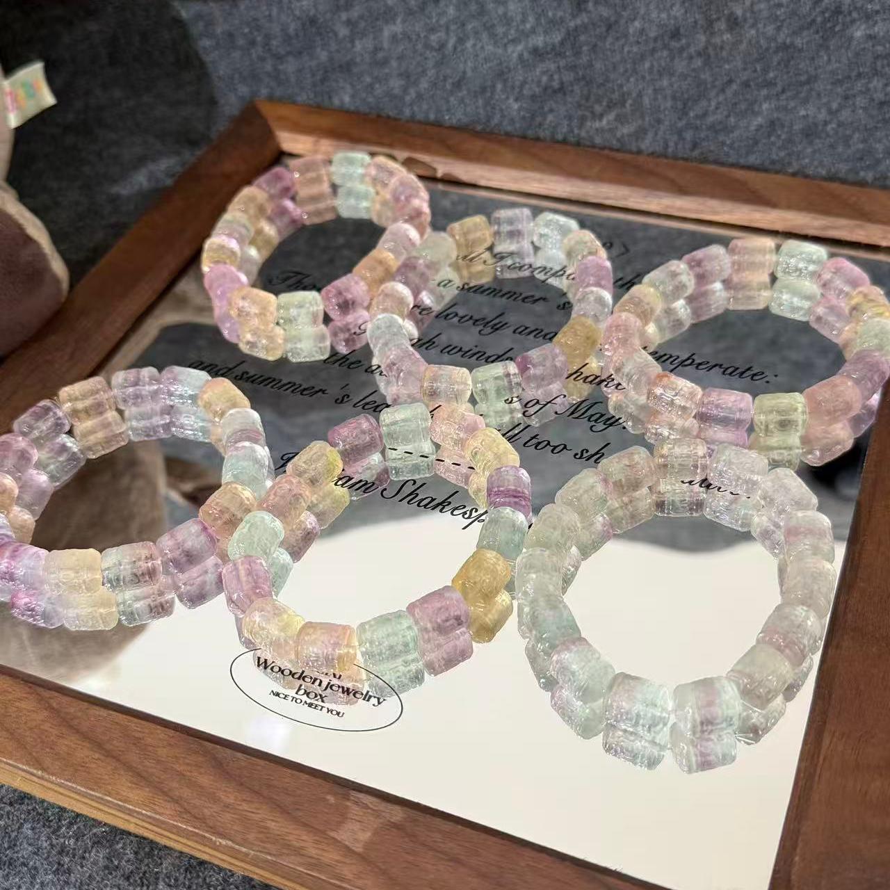 「哆啦啦」萤石回纹桶珠成品手串diy