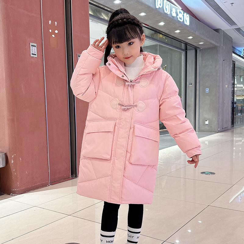 女童羽绒服中长款2025冬季新款中大童洋气白鸭绒加厚冬装外套