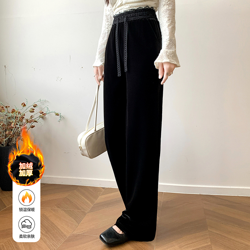 黑色金丝绒阔腿裤女冬季加绒加厚新款显瘦高腰垂感宽松直筒拖地裤