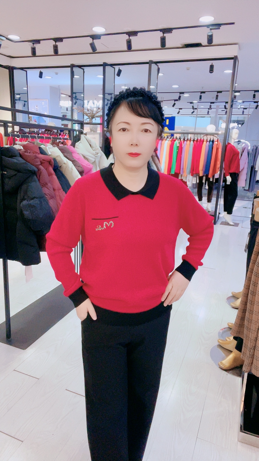 时尚方领南韩针织衫