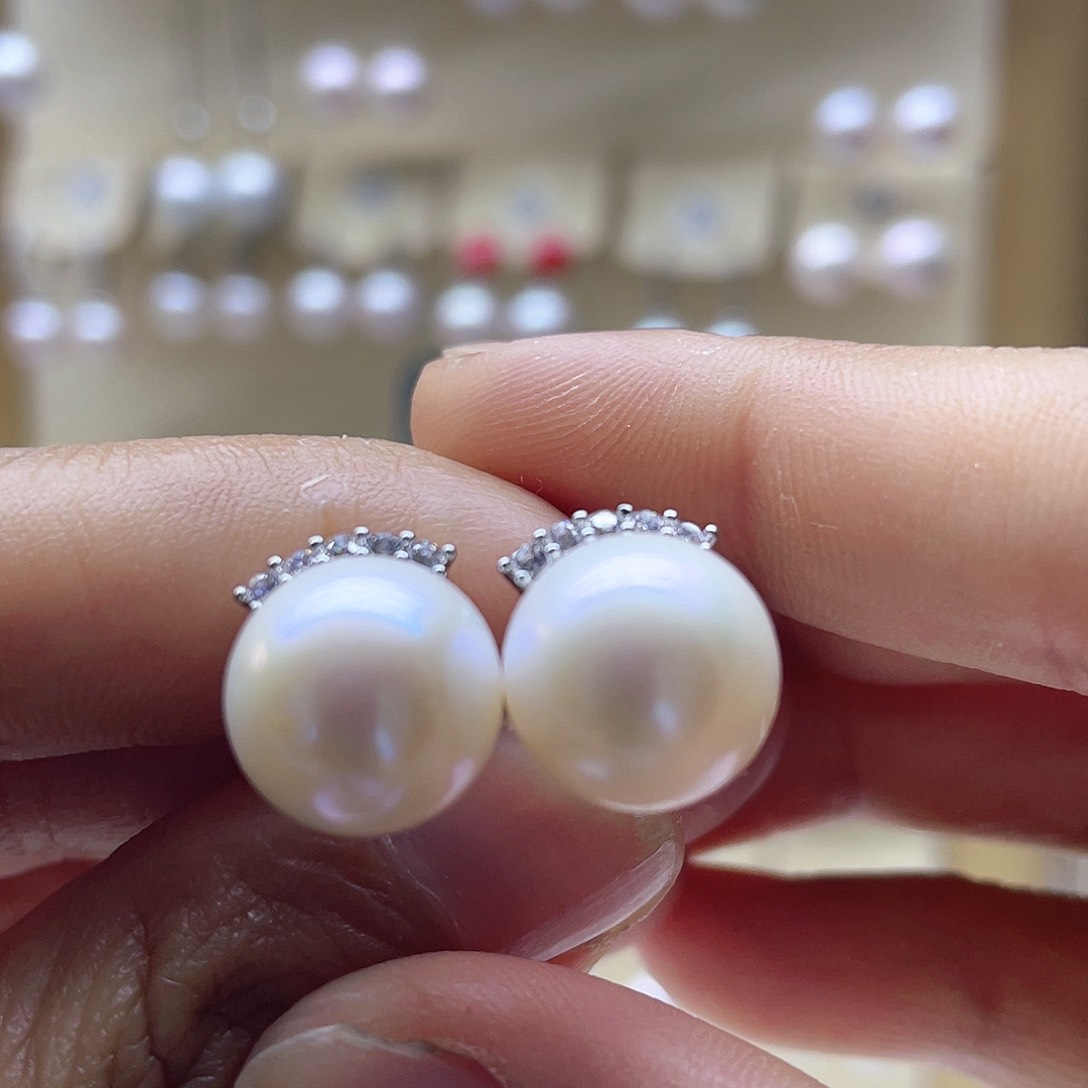 银S925镶嵌淡水珍珠耳饰