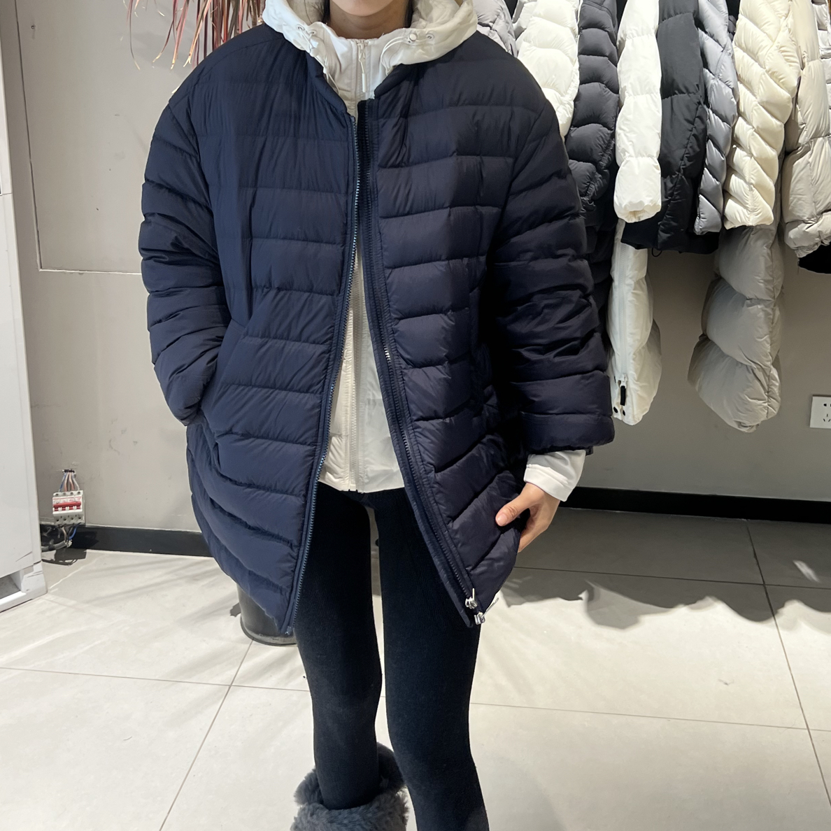 【W➕欧韩】新款圆领排骨款中长款带披肩羽绒服女