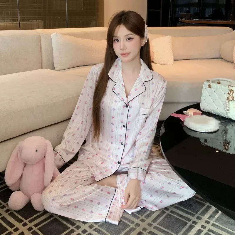 【双字刺绣粉碎花】维家同款天丝棉秋冬季长袖睡衣女甜美时尚家居服