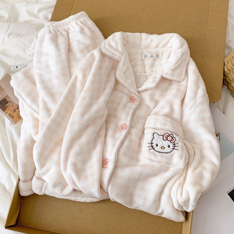 【Hellokitty】秋冬新款睡衣女加绒加厚贝贝绒韩版睡衣家居服套装