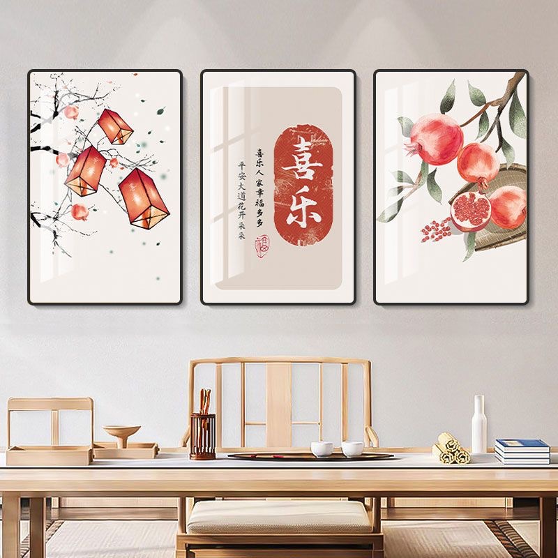 ZS07新中式40*60*3三联禅意装饰画沙发背景墙壁画大吉大利挂画