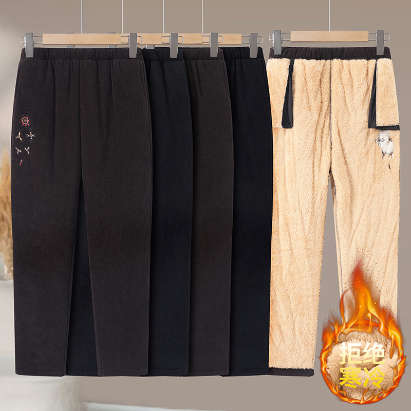 妈妈棉裤中老年人女冬季羊羔绒裤子加绒加厚奶奶大码保暖中年女裤