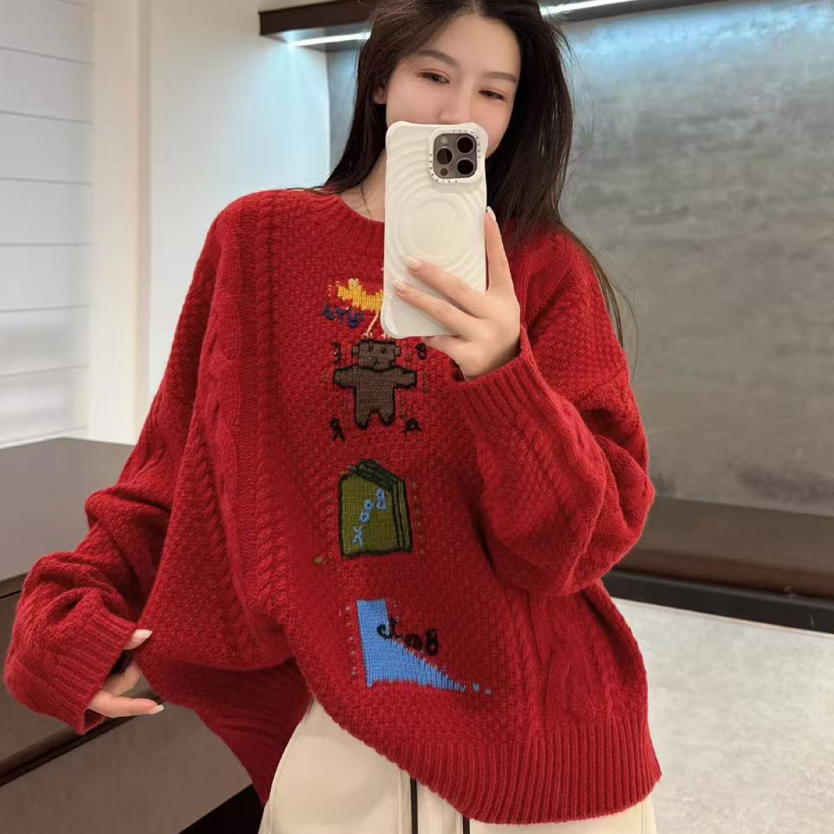 欧洲站2025冬季欧货减龄学院风卡通图案刺绣针织衫套头毛衣女7353