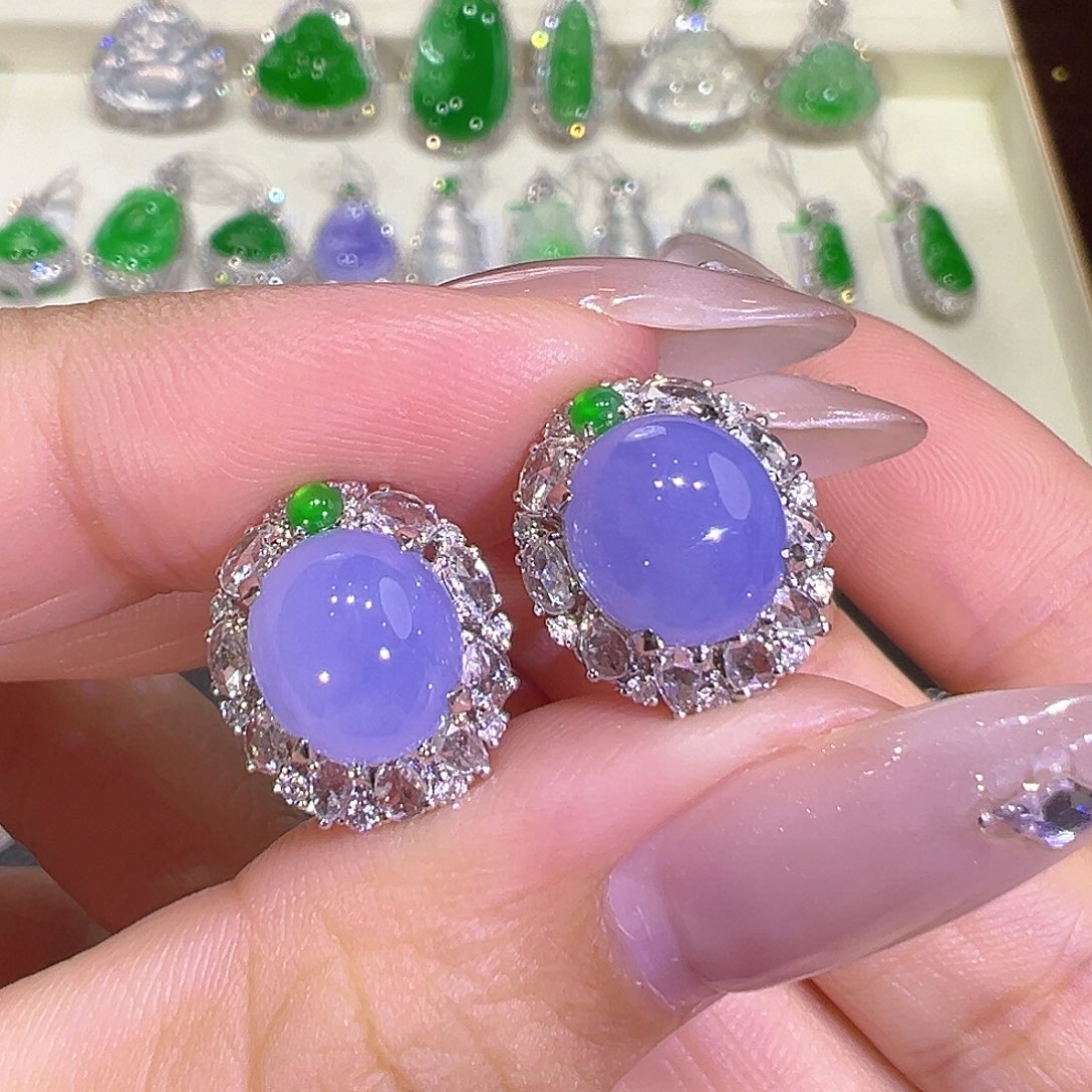 翡翠18K金镶嵌耳环翡翠