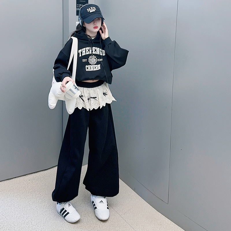 【酷哒仔】女童蕾丝花边卫裤套装2025春秋新款中大童休闲运动套装