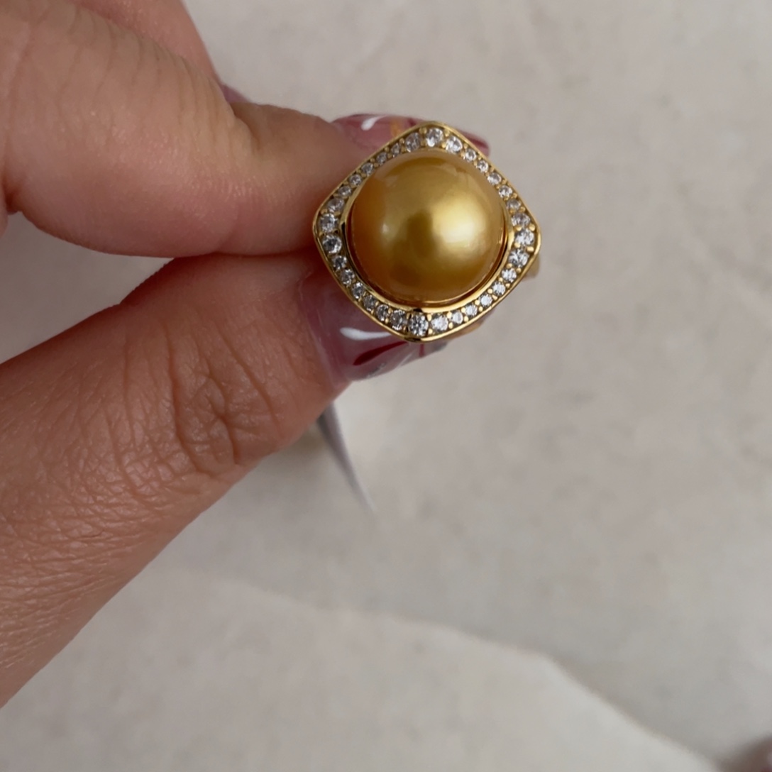 海水珍珠戒圈银S925镶嵌11-12mm