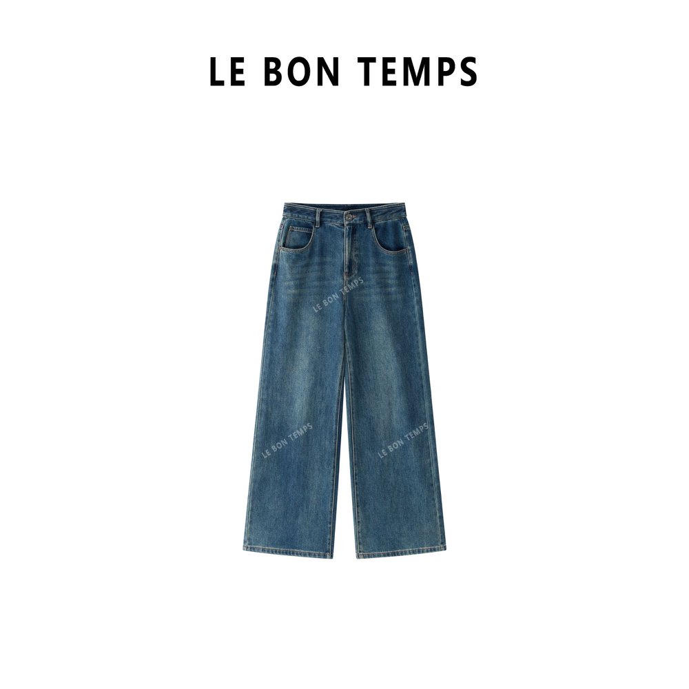 【LEBONTEMPS】新款高腰显瘦复古微喇牛仔阔腿裤c900128