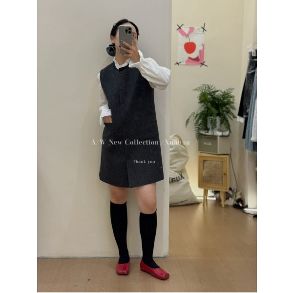 小香风无袖背心裙女小个子2025秋冬高级感洋气马甲连衣裙