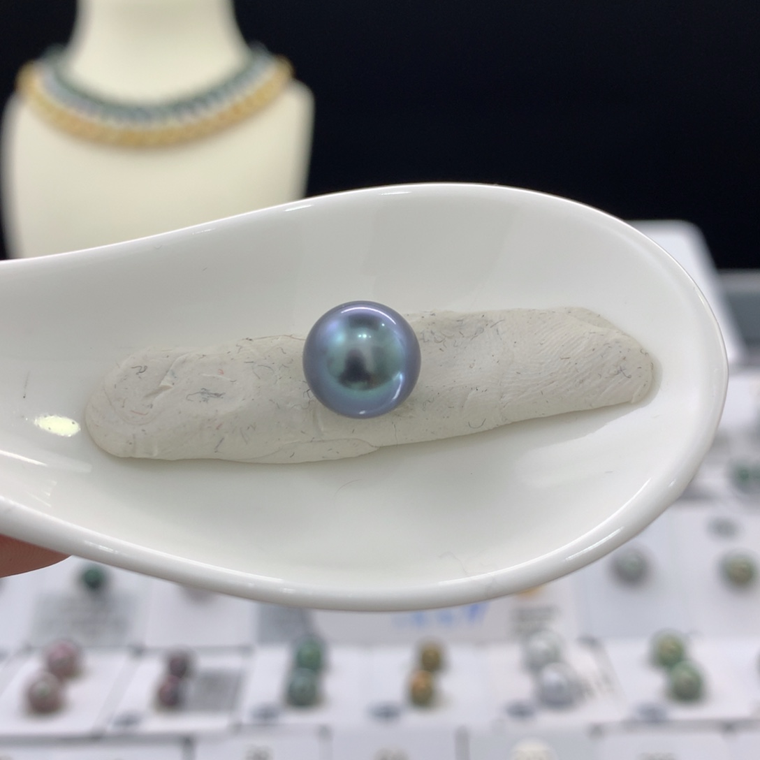 未镶嵌裸珠定制海水珍珠10.1-10.3MM蓝绿双面珠无暇