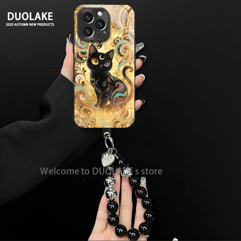 敦煌猫咪适用苹果vivo华为oppo小米iPhone17电镀玻璃防摔手机壳潮