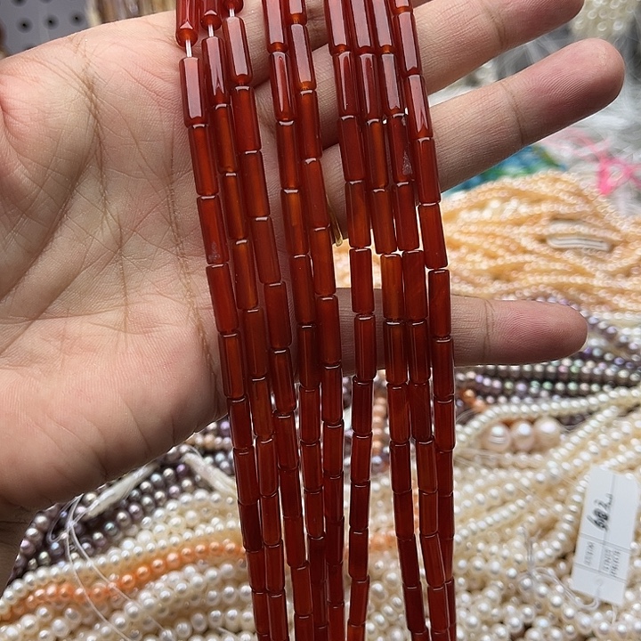 未镶嵌玛瑙/玉髓珠宝半成品一条4/13mm红玛瑙管珠