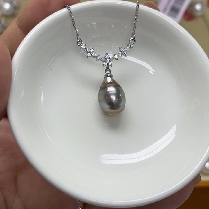 银S925镶嵌海水珍珠颈饰大溪地9-10mm11号