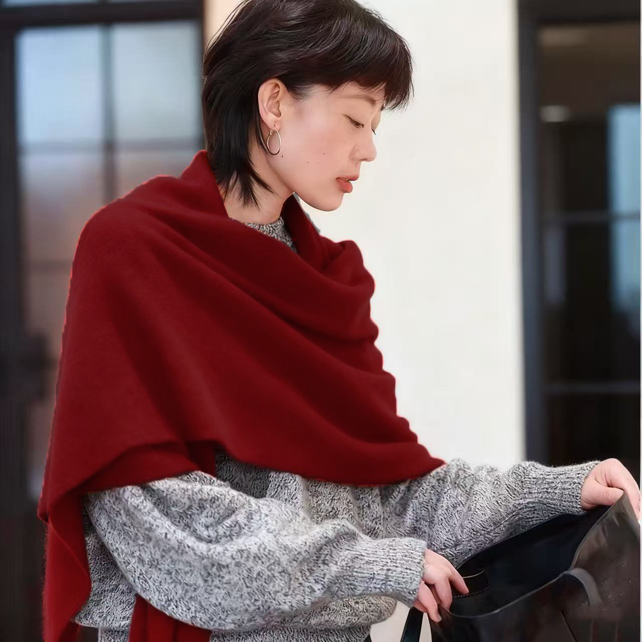 羊绒外贸出口 披肩围巾两用款 外搭秋冬百搭高端纯色围巾披肩