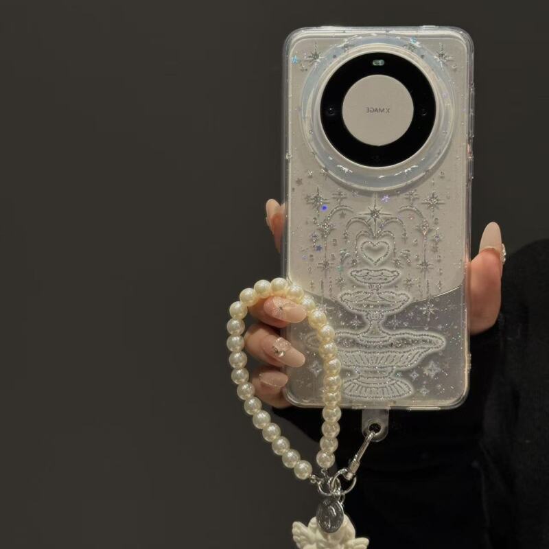 适用华为mate70pro手机壳新款mate60pro梦幻少女风星星爱心喷泉pu