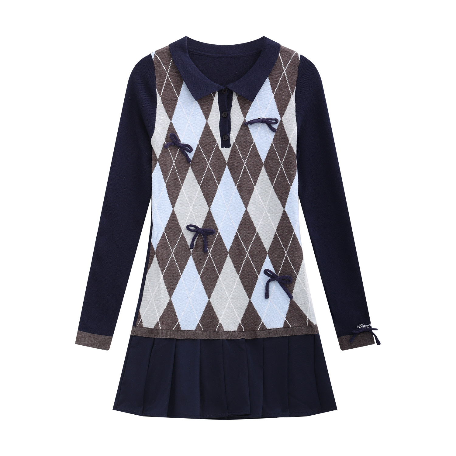 weekendhub学院风菱格针织连衣裙秋冬243WF1027