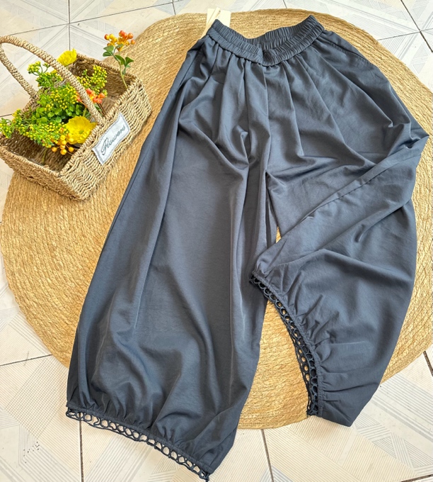 藏蓝色灯笼裤高腰薄款夏季休闲九分裤