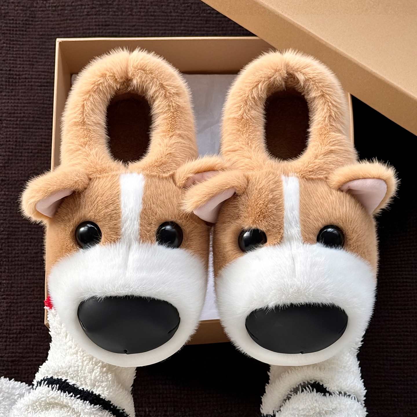 可爱柯基棉拖鞋女士冬季2025新款厚底加绒防滑保暖包跟冬天棉拖男